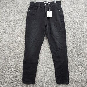 FRAME Le Original Skinny Jeans Womens 29 Black Distressed High Rise Button Fly